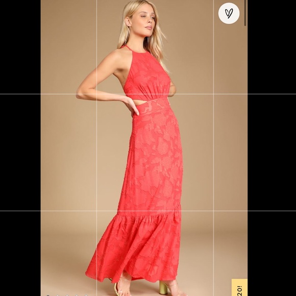 Lulus Dresses & Skirts - NWT Lulus’s Touch of Elegance Coral Floral Burnout Halter Maxi Dress